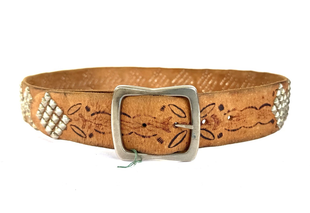 Vintage Belt Czechoslovakia Jsser Singer & Son Brown Leaf Motif XS/S Art Deco Original Czech Army Leather Belt- Genuine Military Surplus  main image 2