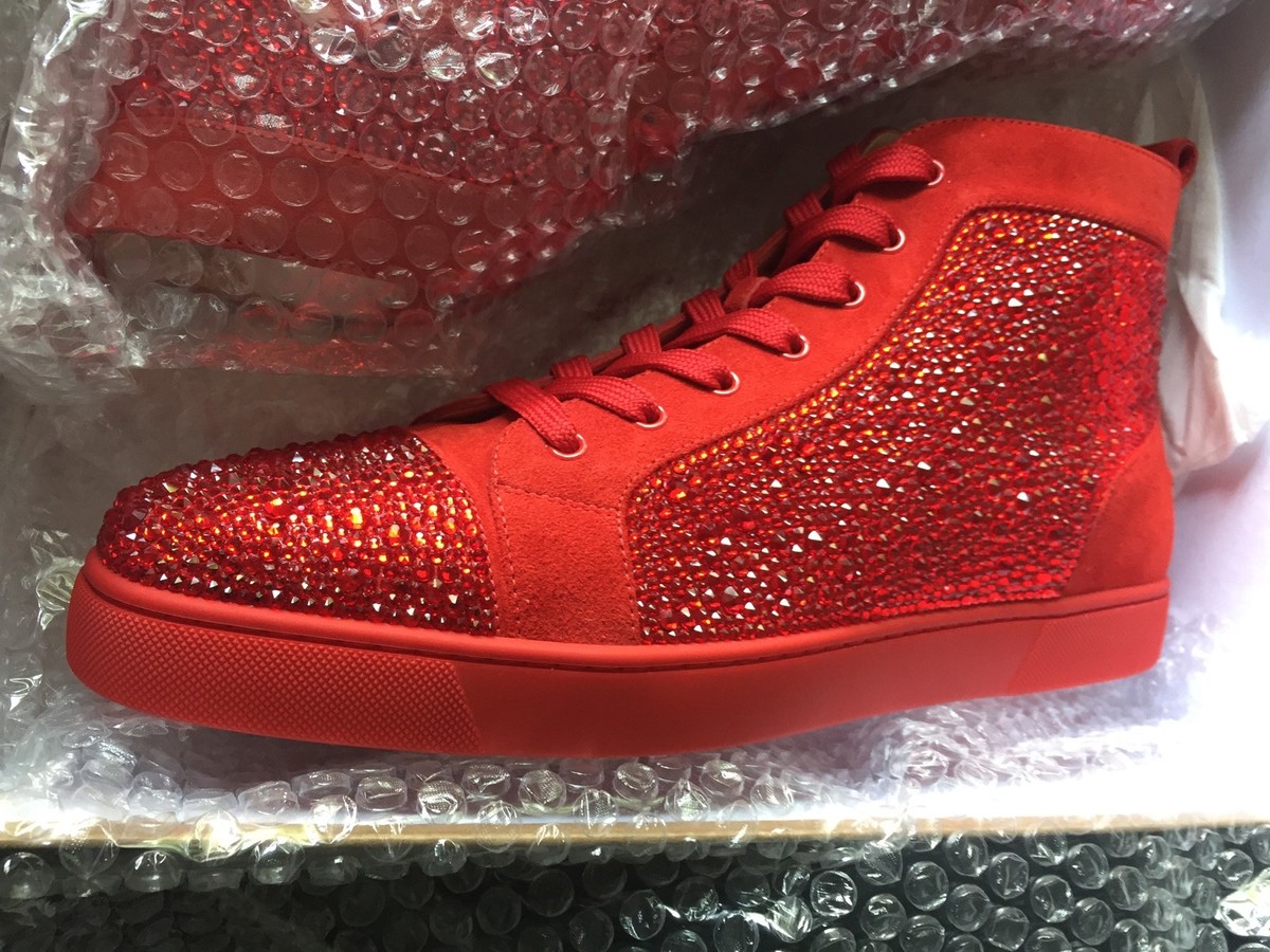 Christian Louboutin Men's Red Pavot Suede Custom Strass