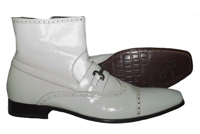 Roberto Guerrini A757 Italian men white leather ankle boots with decorations