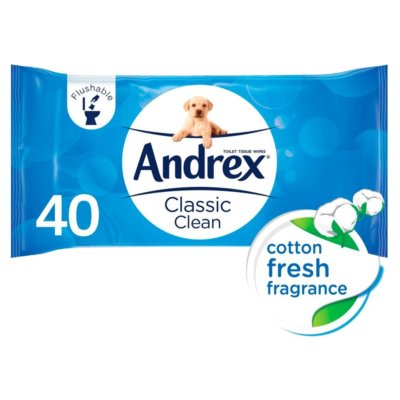 Andrex Washlets Flushable Toilet Tissue Skin Kind 40 Wipes Pack Lightly Moist