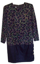 Another Thyme Ladies Black Vintage Velvet Round Neck ALine Dress Sz 10 BUST 40"