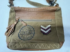 Myra Bag Arrow Classic Shoulder Bag Retro Vintage Canvas And Leather Handbag