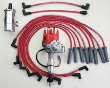 FORD 351C 429 460 RED SMALL CAP HEI DISTRIBUTOR + CHROME COIL + 8.5mm PLUG WIRES