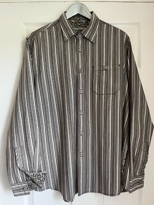 Mantaray Mens Grey Striped Floral Trim Shirt L UK