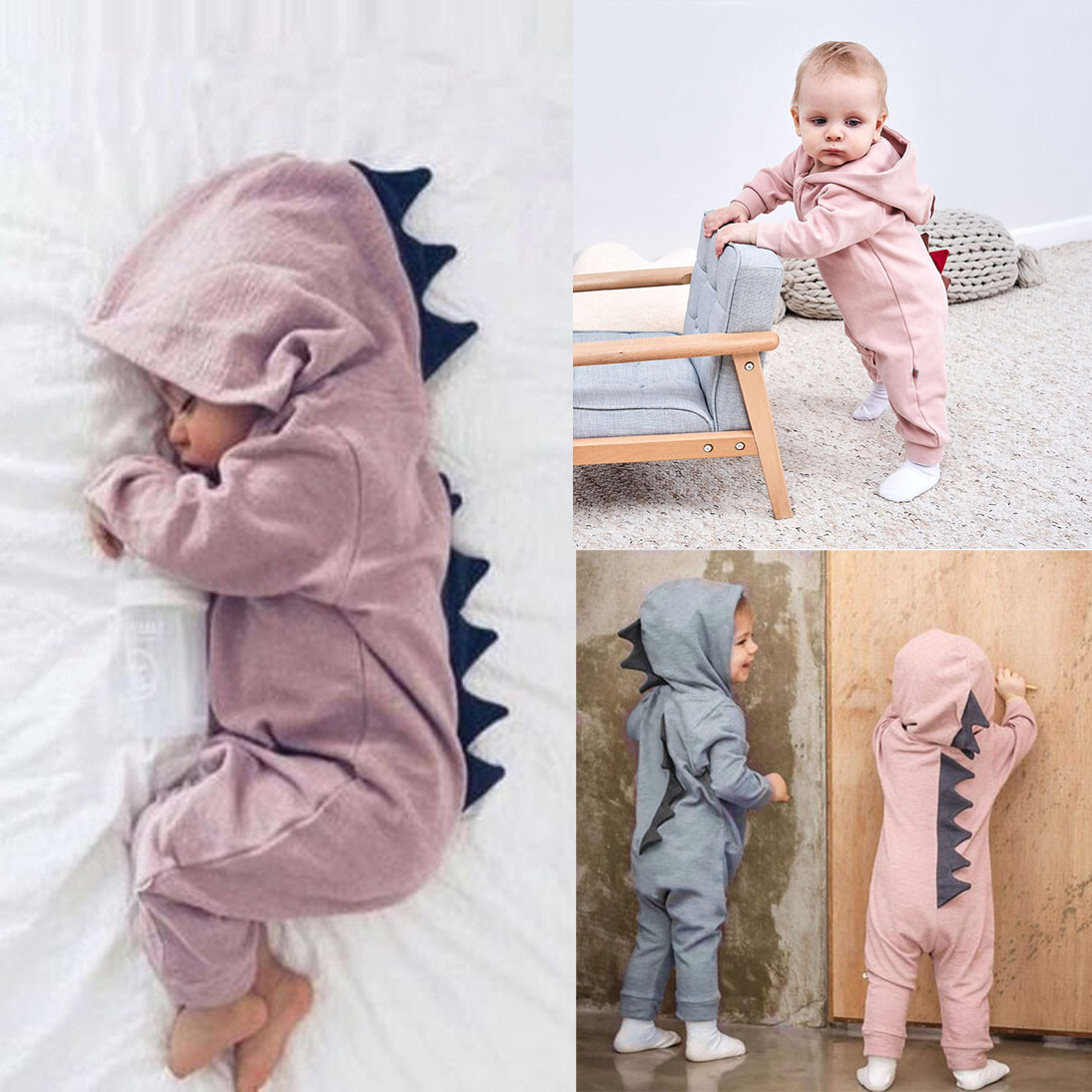 Newborn Baby Girl Clothes Tops Dinosaur Hooded Romper Bodysuit
