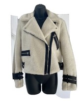 Missguided Sherpa Cropped Biker Jacket Size Us 6