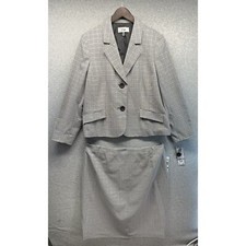 Le Suit Womens Tartan Skirt Suit 2-Pieces Gray Size 18 Midi NWT