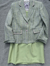 Pendleton Womens Jacket Skirt Suit Silk/Wool 8 Vintage Mint Green/Purple READ