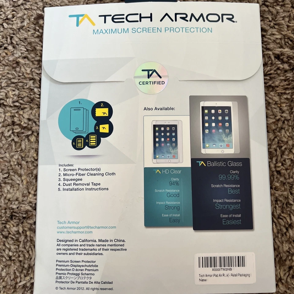Tech Armor Maximum Screen Protection ipad Air 2 iPad Air  Crystal Clear Seal NEW - Image 2 of 2