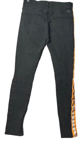 Nova Men Jeans Size 30 Black Distressed Orange Reflective Striped Leg Zippers - Picture 7 of 7