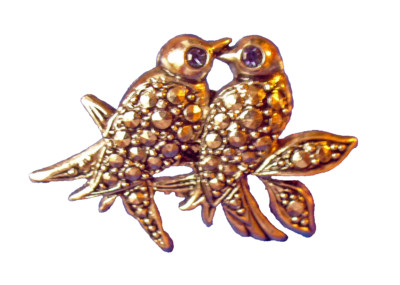 Avon PIN Vintage LOVEBIRDS PRECIOUS PET Silver Tone Marcasite 1989 Tac Brooch