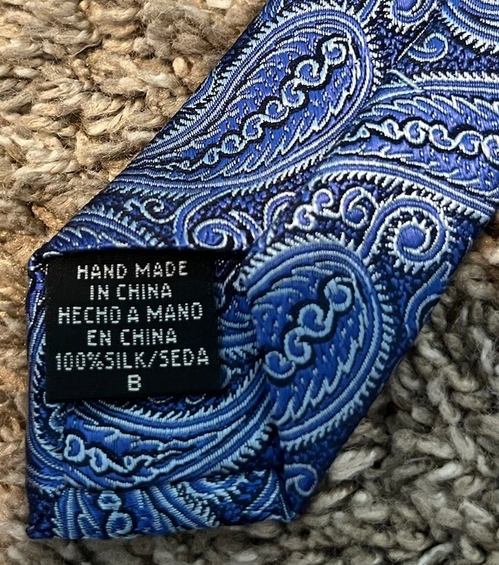 Corbata Eagle Shirtmakers para hombre 100 % seda hecha a mano negra azul cachemira Foto 4 de 4