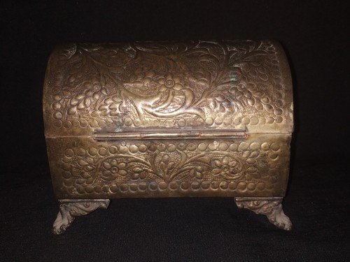 Antique Indian Ethnic Carved Brass Nickel Silver Plated Jewelry Box Collectible - Picture 3 of 7