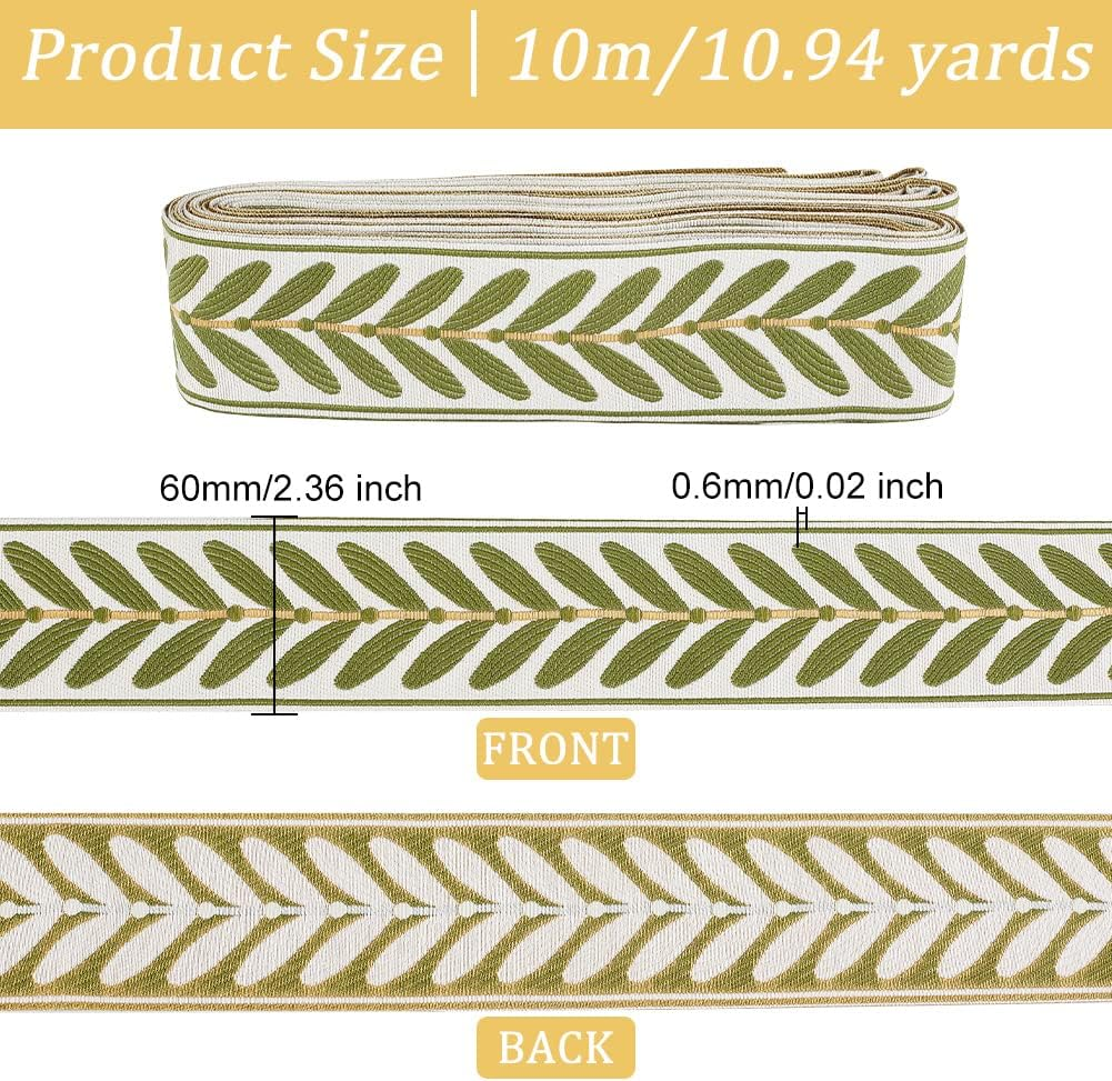 Leaf Pattern Ribbon 10.9Yards Jacquard Ribbon Trim 2.4 Inch Leaf Pattern Jacquard Polyester ...