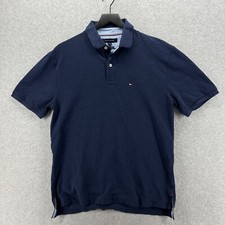 Tommy Hilfiger Shirt Men Size Large Classic Blue Short Sleeve Polo Pique VTG 90s