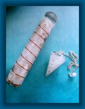CRYSTAL QUARTZ WAND And Pendulum Set, Orgone CRYSTAL WAND With COPPER Coil