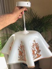 Ancienne suspension abat jour 40 X 17 cm verre juponnée luminaire