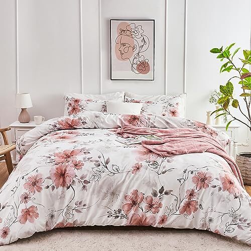 3 Pieces Floral Duvet Cover Size Flower Duvet Covers Set Coquette King
