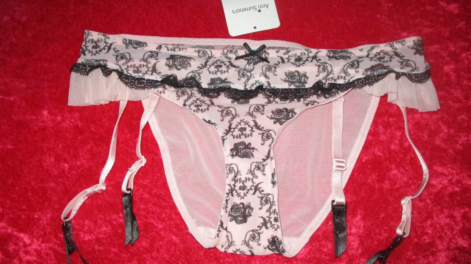 ANN SUMMERS  BLACK/PINK  SUSPENDER  BRIEFS   SIZE  10-12   NWT   'FLORENCE'