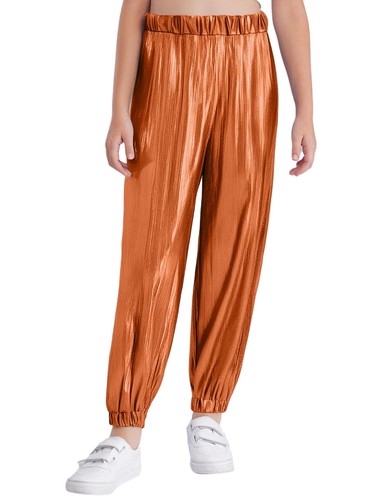 Kids Girls Jazz Dance Metallic Shiny Ribbed Pants Stage Performance Costume - Picture 93 of 101