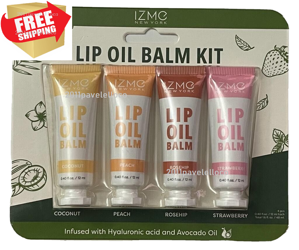 4 Lip Oil Balm Kit * Coconut, Peach, Rosehip and Strawberry * IZME