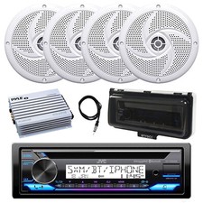 JVC Marine Bluetooth CD Radio, Amp, 4x 4" 100W Speakers, Antenna, Cover White