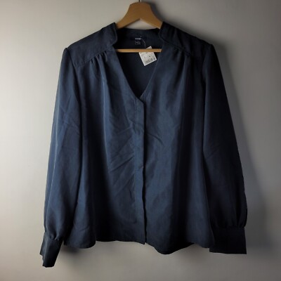 Kiabi Damen Gr. L dunkelblau Plissee Kragen Bluse Shirt Freizeit Smart Relaxed