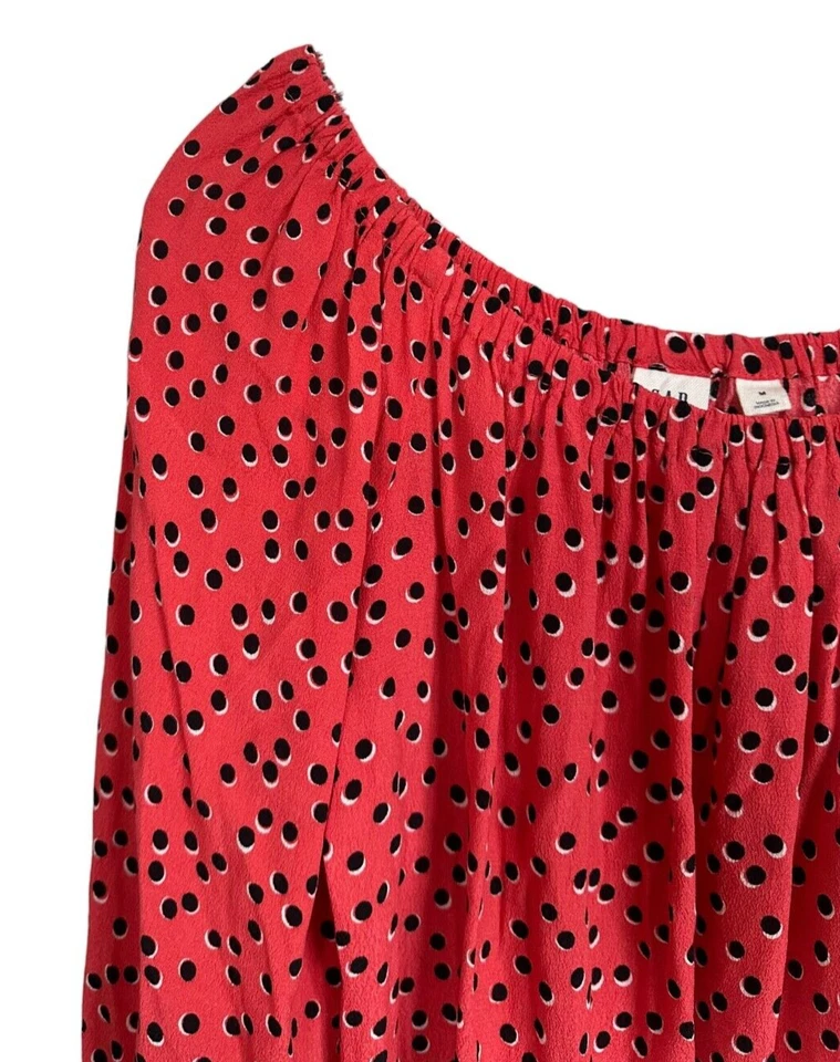 Gap Women’s Blouse Polka Dot Elastic Boat Neck Long Sleeve Size M Coral Black Foto 4 de 4
