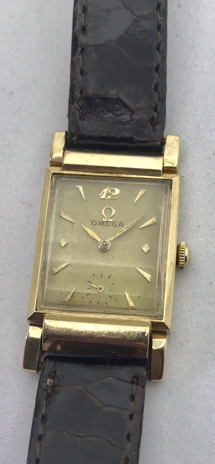 Omega 14k Solid Gold Rectangule Driver Watch Swiv… - image 4