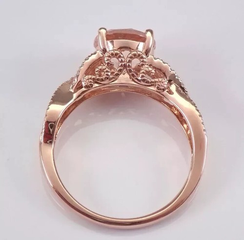 Round Cut 2Ct Lab Created Morganite Women Engagement Ring 14K Rose Gold Plated - Picture 5 of 9