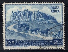 SAN MARINO 1950 POSTA AEREA UPU 200 LIRE N.82 US. CENTRATO