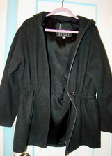 J Percy Merino Wool Hooded Peacoat, Draw string Waist, Full Zip Size 10