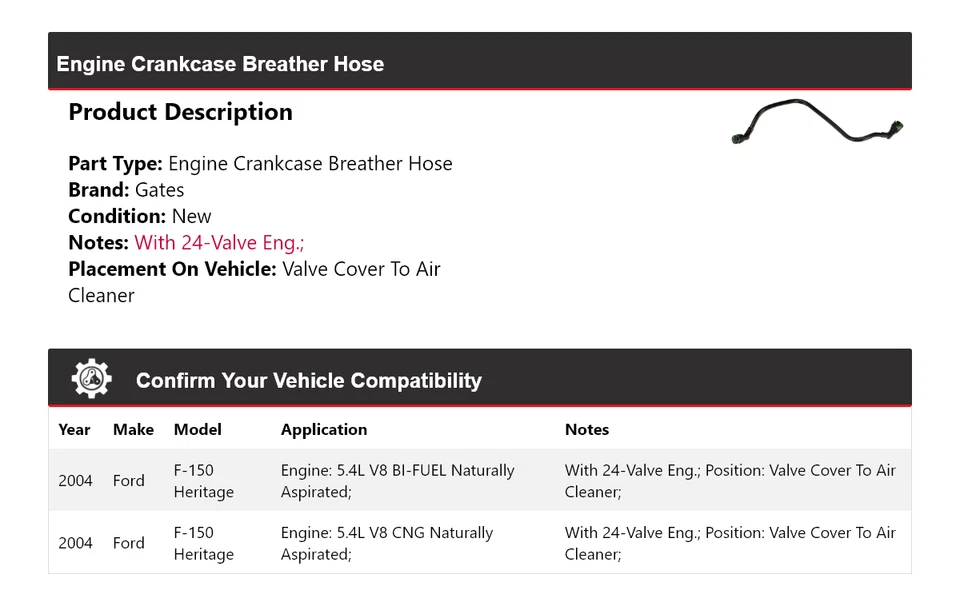 Puertas de manguera respirador cárter motor Ford F-150 Heritage 2004 Foto 2 de 3