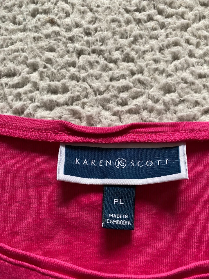 Camiseta sin mangas Karen Scott para mujer con cuello de barco roja-rosa Petites PL Foto 4 de 4