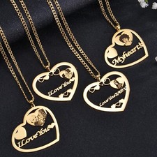 Pendantify Photo Engraved Halo Heart Pendant Necklace in Gold, Silver Rose Gold
