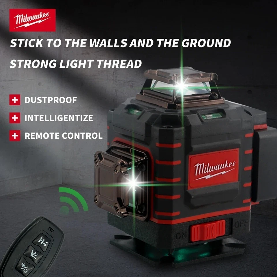 BRANDED Milwaukee Laser Level Green 16 Lines 4D Self Leveling 360 Horizontal and Vertica