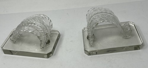 Pair of Vintage Clear Glass Acanthus Leaf Bookends - NICE! - Picture 5 of 8