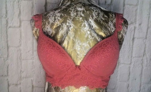 36B AERIE Padded Push Up LONGLINE Dusty Rose GORGEOUS LACE Wide Band Bra Pink - Picture 8 of 10