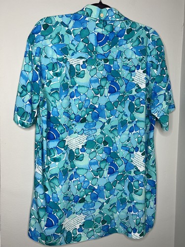Kenny Flowers Men's Hawaiian Shirt Rayon Blue Sea Glass Post Card Size Large - Picture 4 of 6