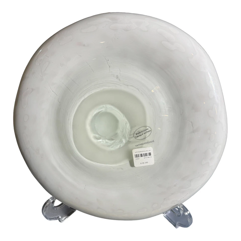 "Bandeja de vidrio artístico Anthropologie plato para servir brillo cobre bronce soplado a mano 13""" Foto 3 de 4