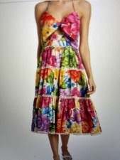 Farm Rio Raimbow Chita Flower Cut Out Midi Dress Multi Color Size XS NWT