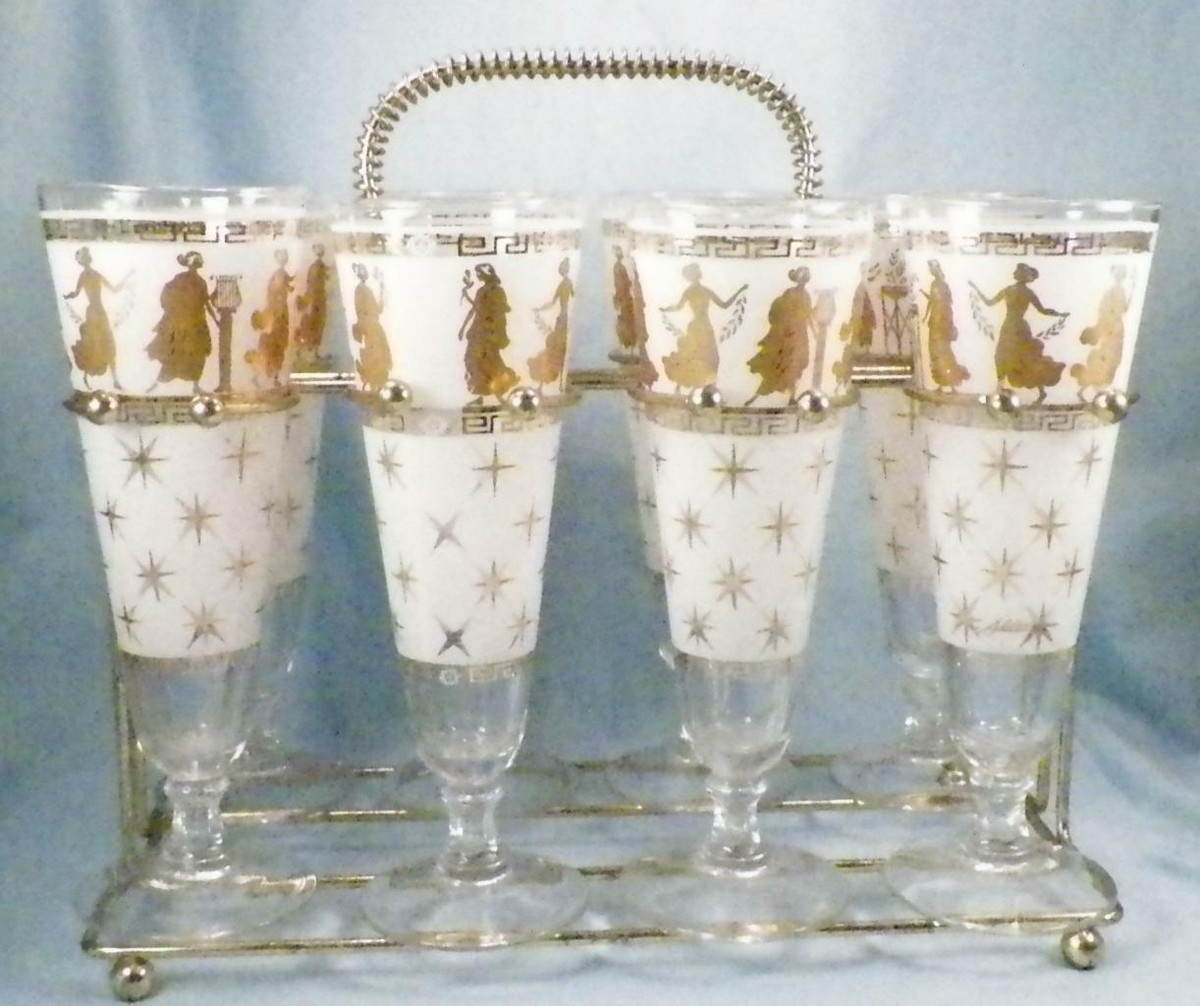 Aldon Greek Goddess Pilsner Glasses Caddy Mid Century Modern