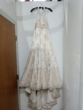 Oleg Cassini Ivory/Champagne Style CWG365 Lace Beaded Wedding Gown Size 4