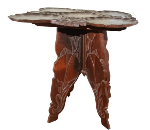 Mesa de madera de colección Cachemira Govt Arts Emporium arte artesanal nogal plegable - Imagen 7 de 16