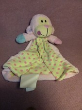 10" Baby Essentials PINK DOTS GREEN MONKEY baby SECURITY BLANKET plush stuffed