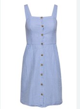 J Crew Blue Stripe Seersucker Dress Coastal Button Front Square Neck Preppy Sz 6