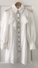 River Island Embroidered Shirt Dress White Cotton Mini Size UK 8