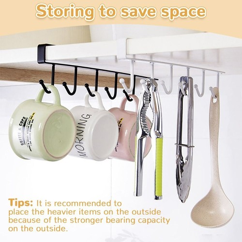 2/1PC 6 Hooks Storage Shelf Wardrobe Cabinet Metal Under Shelves Mug Cup Hanger - Picture 8 of 11