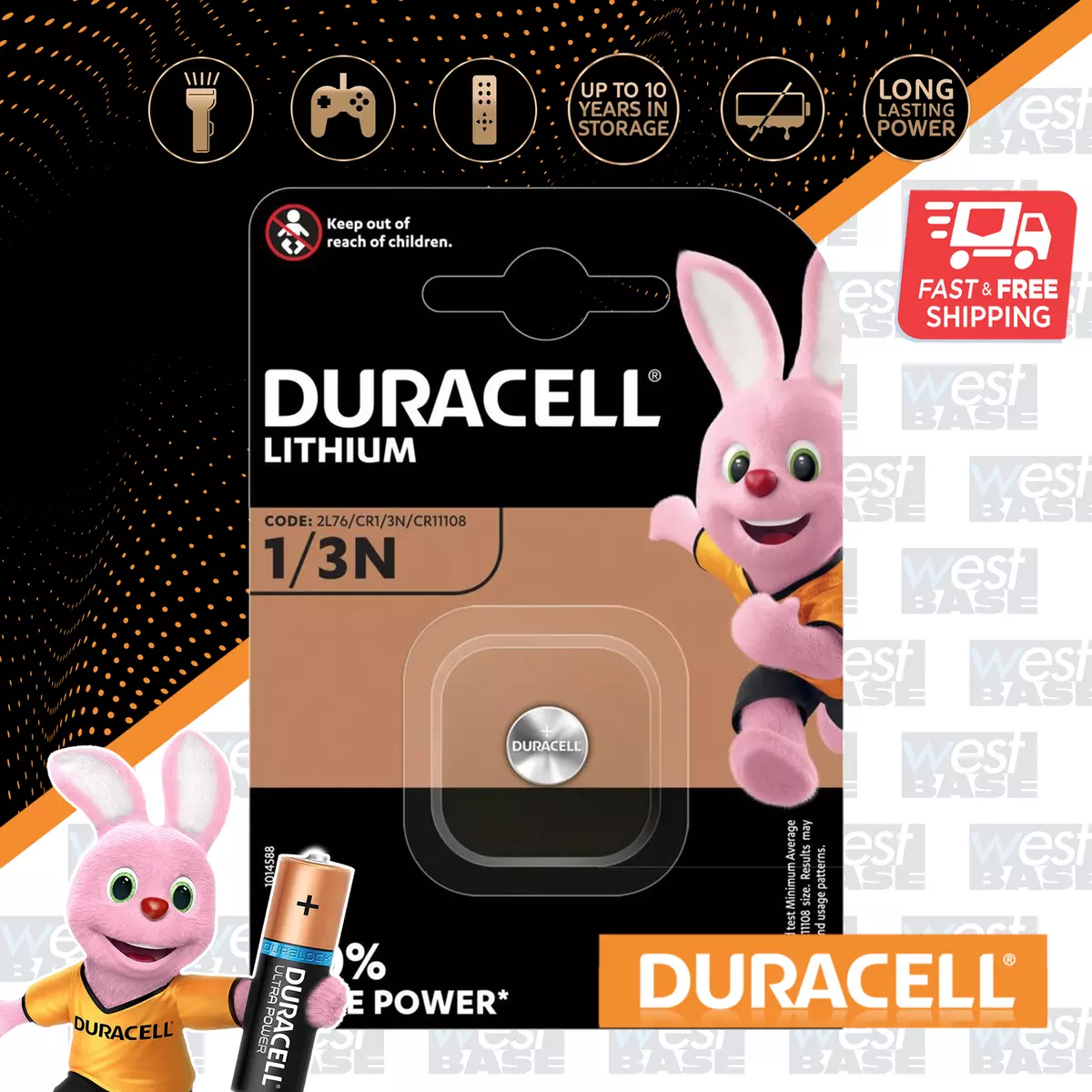1x DURACELL 1 3N SPECIALTY 3V LITHIUM BUTTON CELL Battery DURALOCK 2L76 DL1 3N