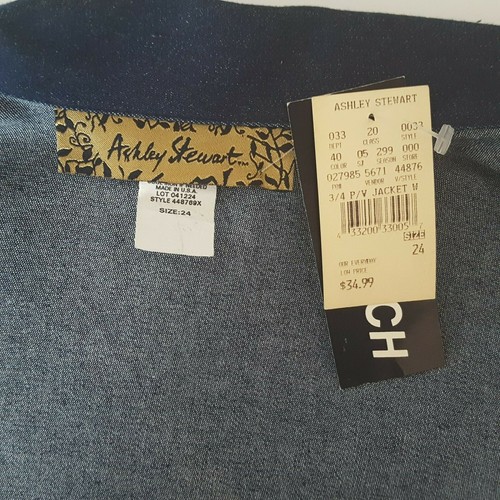 Ashley Stewart Stretch Denim Blue Jean Snap-up Jacket Plus Size 24 Sleeve 3/4 - Picture 12 of 12